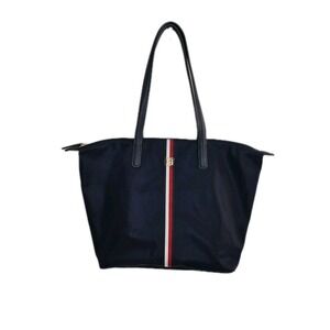 Tommy Hilfiger signature stripe navy purse Dble Handles Large Hand Bag Tote Y2k